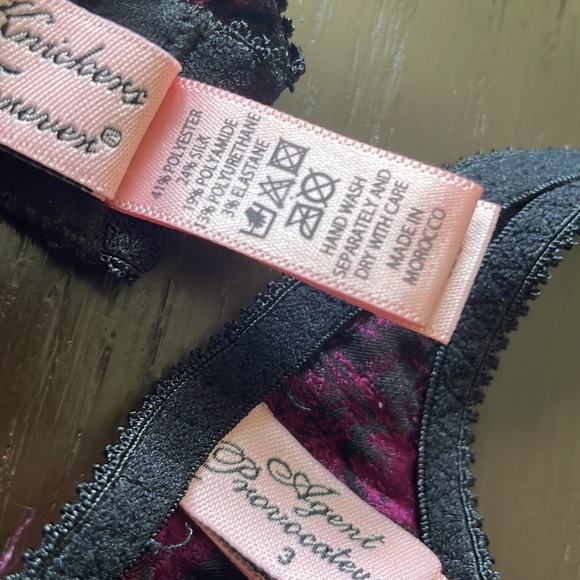 Agent Provocateur Purple Black Silk Eyelash Lace Bra Thong Set 32C M - Picture 5 of 8